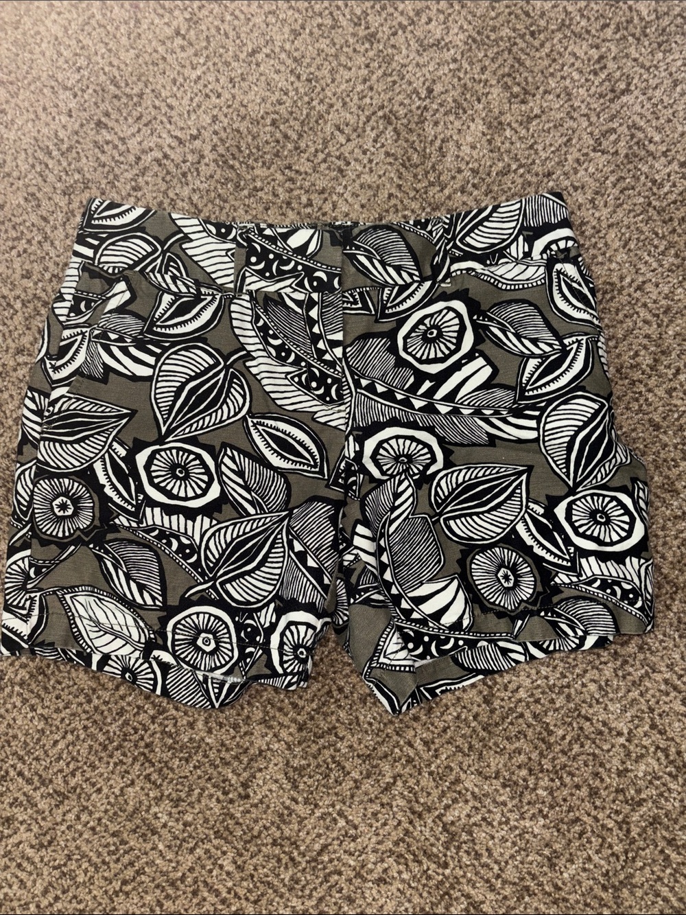 LOFT Olive Green and Black Floral Leaf Print High-Waist Shorts